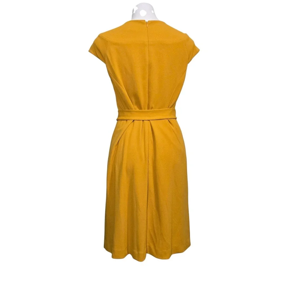 Kasper Dress Med Mustard Yellow Belted Cap Sleeve Sheath  Stretch Church career